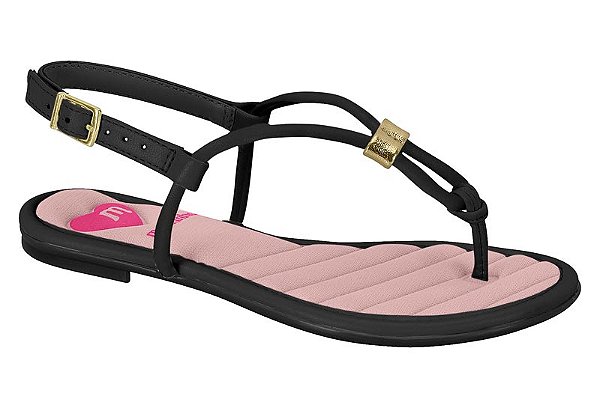 Sandalia Rasteira Molekinha Tira Com Fivela Detalhe Dourado Preto