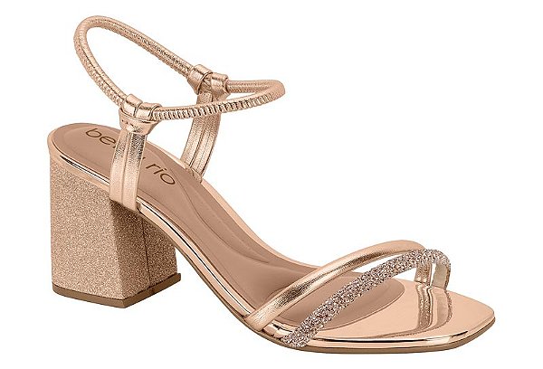 Sandalia Beira Rio Salto Bloco Calce Facil Ouro Rosado