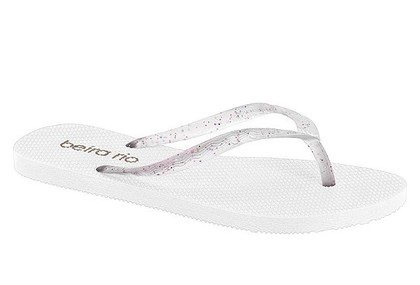 Chinelo Beira Rio Correia Fina Transparente Com Glitter Branco