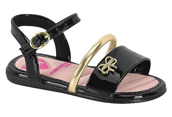 Sandalia Bebe Molekinha 2 Tiras 17 Ao 25 Metalizada Preto/Dourado