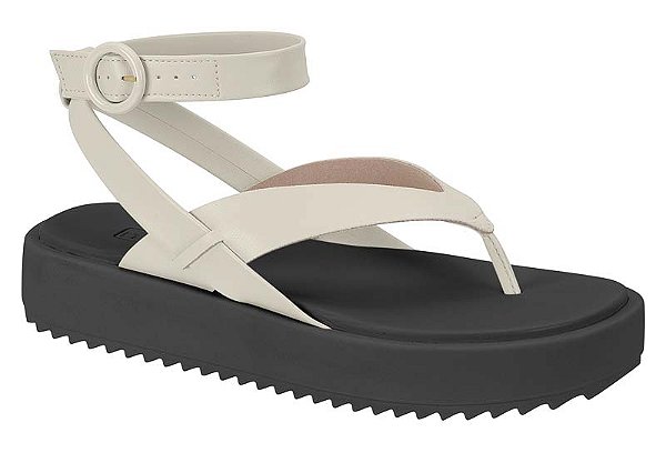 Papate Moleca Sola Alta Correia De Dedo Com Fivela Branco Off/Preto
