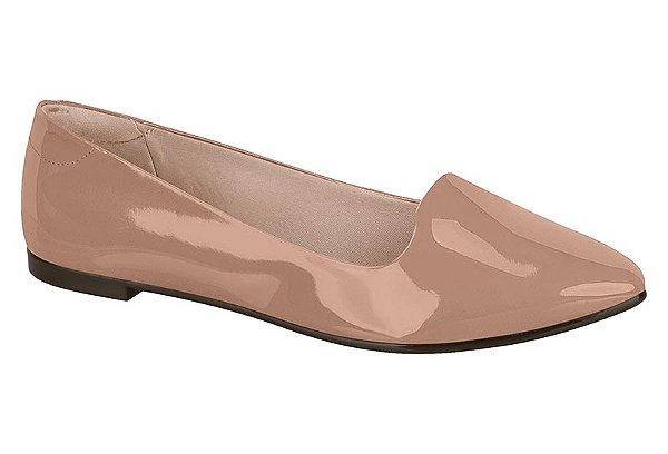 Sapatilha Feminina Moleca Bico Fino Casual Nude Verniz