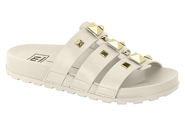 Sandalia Papete Moleca 3 Tiras Com Spike Piramide Branco Off