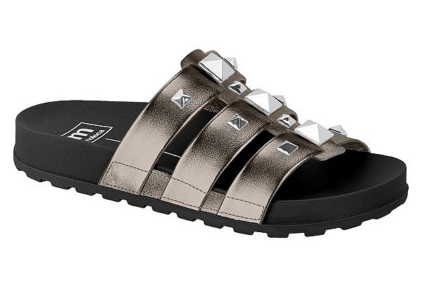 Sandalia Papete Moleca 3 Tiras Com Spike Piramide Grafite/Preto