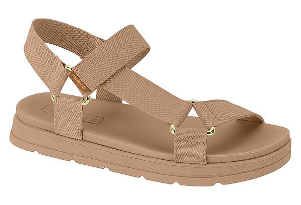 Sandália Flat Moleca Tiras De Tecido Fechamento Em Velcro Nude