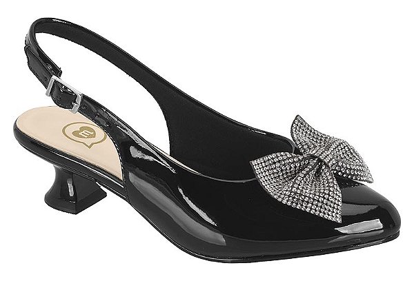 Mule Molekinha Tira Com Fivela Veniz Com Laço Strass  Preto
