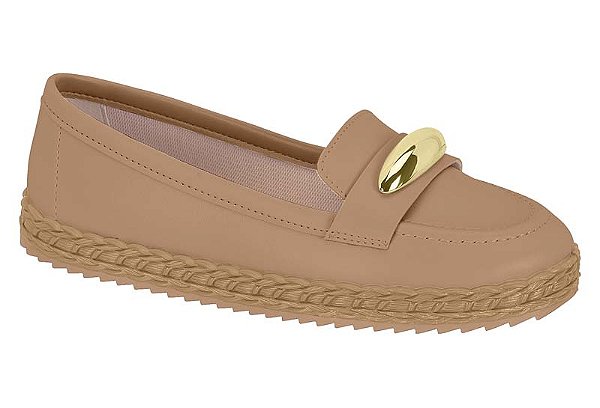 Sapatilha Moleca Bico Redondo Com Detalhe Dourado Nude