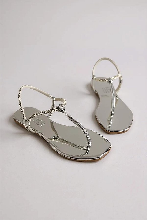 Sandalia Rasteira Anna Flor Calce Facil Com Strass Prata