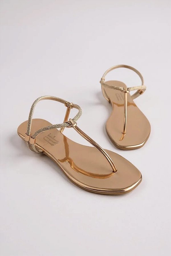 Sandalia Rasteira Anna Flor Calce Facil Com Strass Cobre