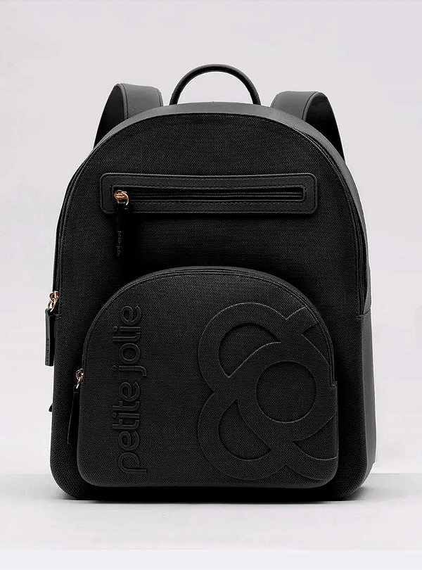 Mochila Petite Jolie Com Bolso Frontal Ziper Preto