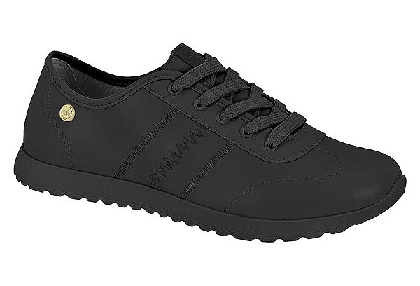 Tênis Moleca Casual Com Cadarço Solado Tratorado Preto/Preto