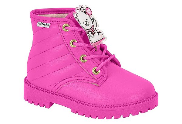 Bota Infantil Bebe Molekinha Coturno Com Desenho Pink Neon
