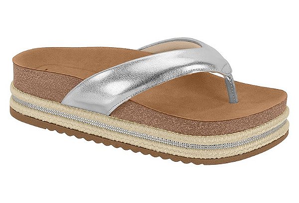 Tamanco Flat Beira Rio Metalizado Tira De Dedo Calce Facil Prata