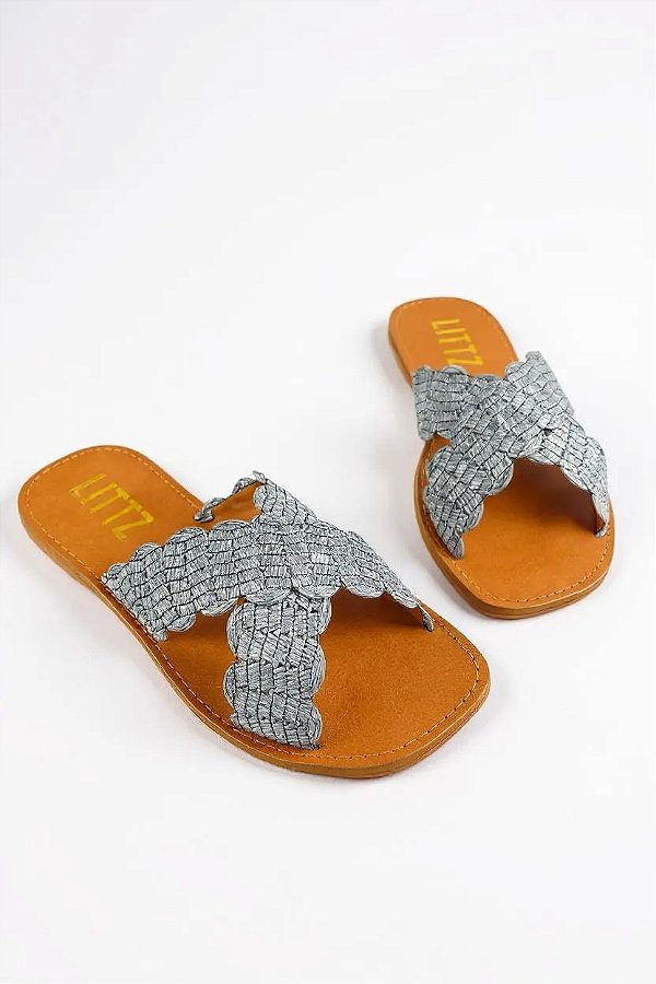 Sandalia Rasteira Feminina Littz Tiras Cruzadas  Azul