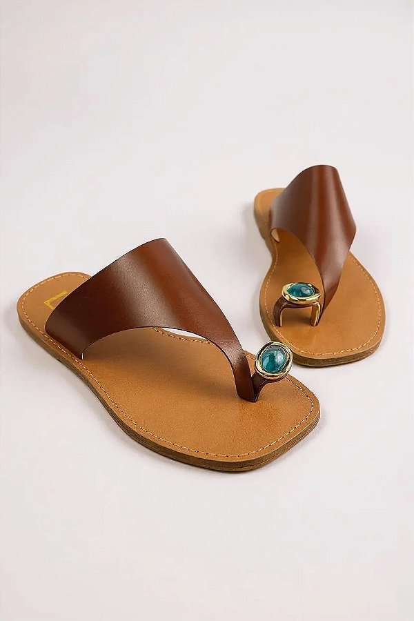 Rasteira Feminino Littz Chinelo Com Tira De Dedo  Calf Ambar/Laranja