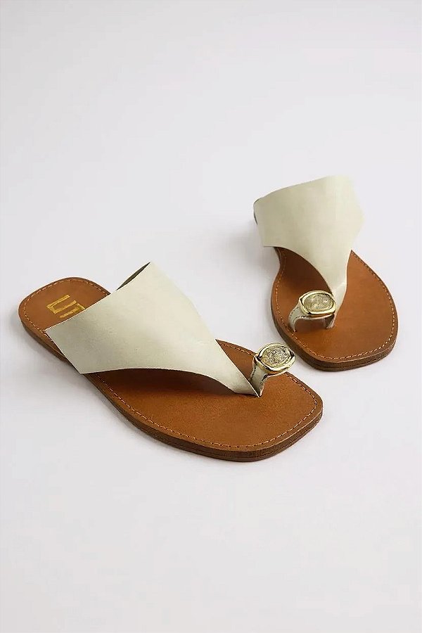 Rasteira Feminino Littz Chinelo Com Tira De Dedo  Calf Off White/Off White