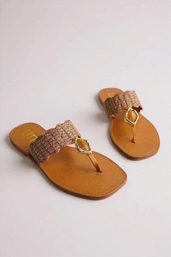 Sandalia Rasteira Feminino Littz Chinelo Tira Larga Carvalho/Caramelo/Laranja
