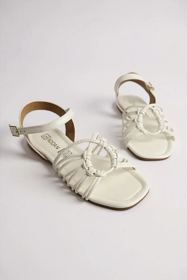 Sandalia Rasteira Addan Tiras Circulo  Branco