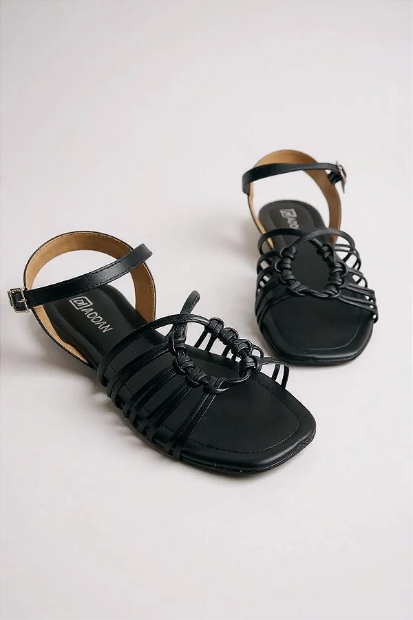 Sandalia Rasteira Addan Tiras Circulo Preto