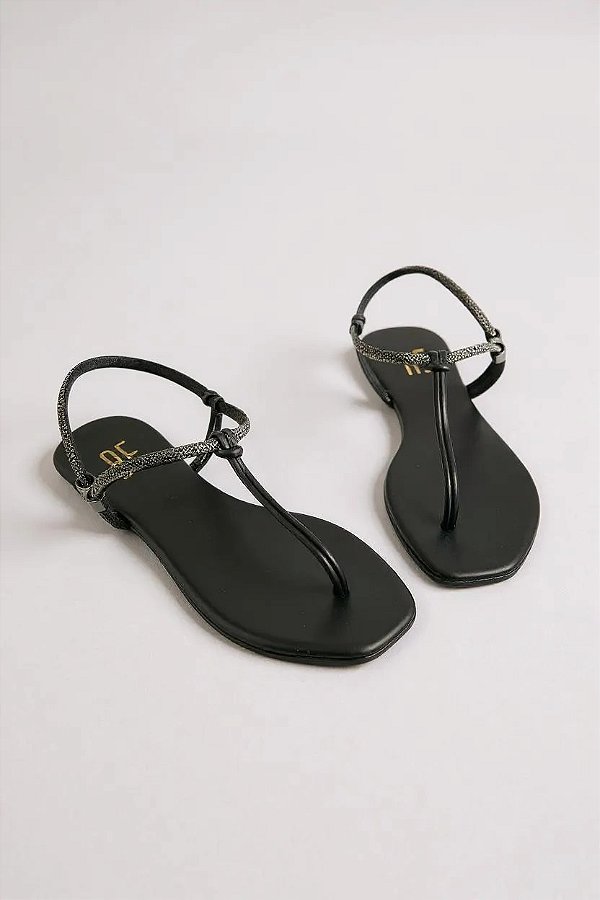 Sandalia Rasteira Anna Flor Calce Facil Com Strass Black Diamond