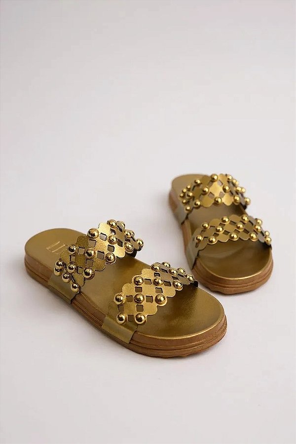 Papete Littz Com Detalhes Em Tachas Confortável E Estilosa Para O Dia A Dia Bronze