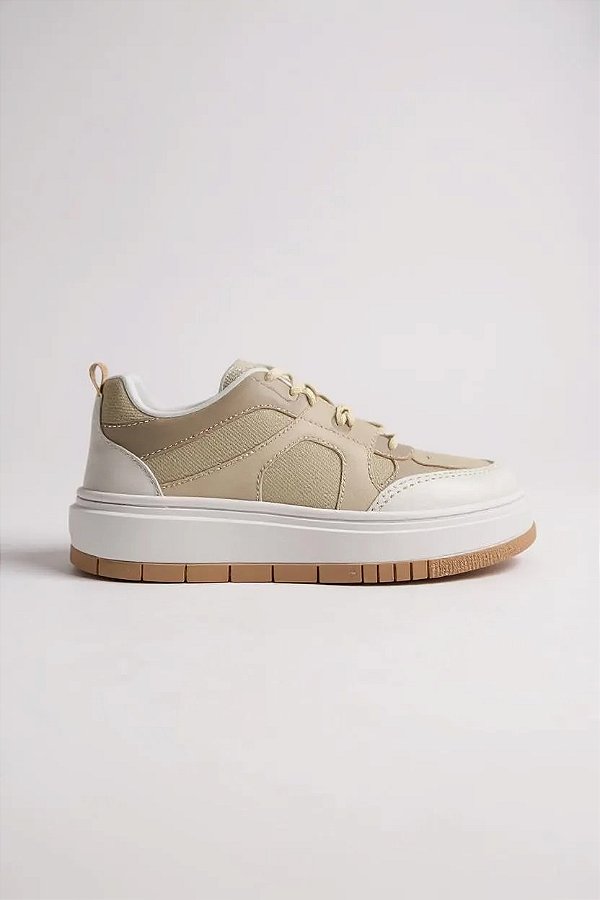 Tênis Feminino Casual Energy Tons Neutros Com Solado Alto Branco/Off/Aveia