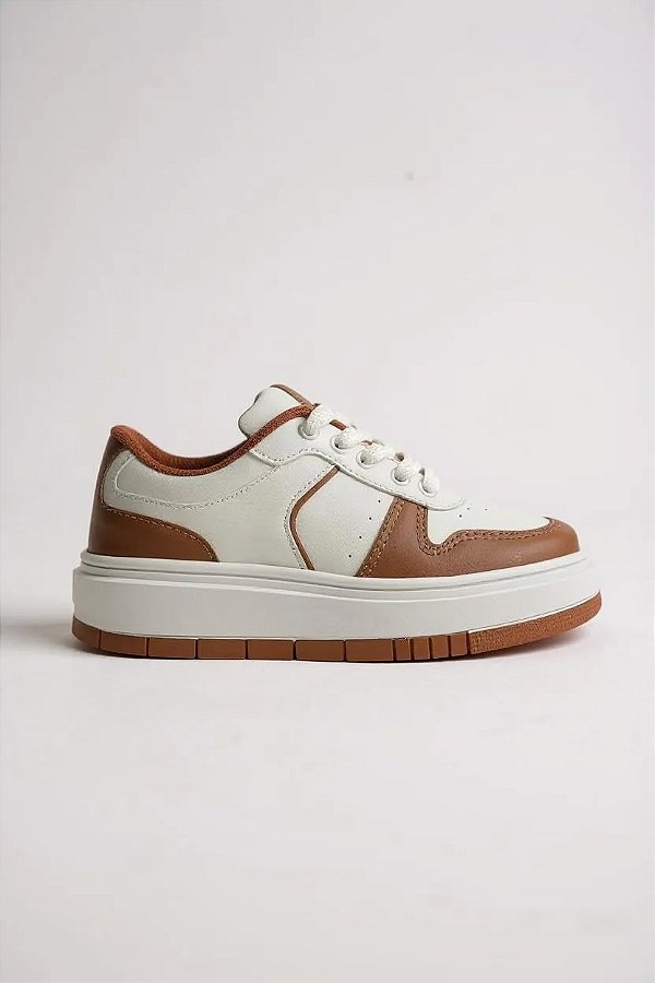 Tênis Feminino Casual Energy Design Moderno Solado Alto Branco/Caramelo