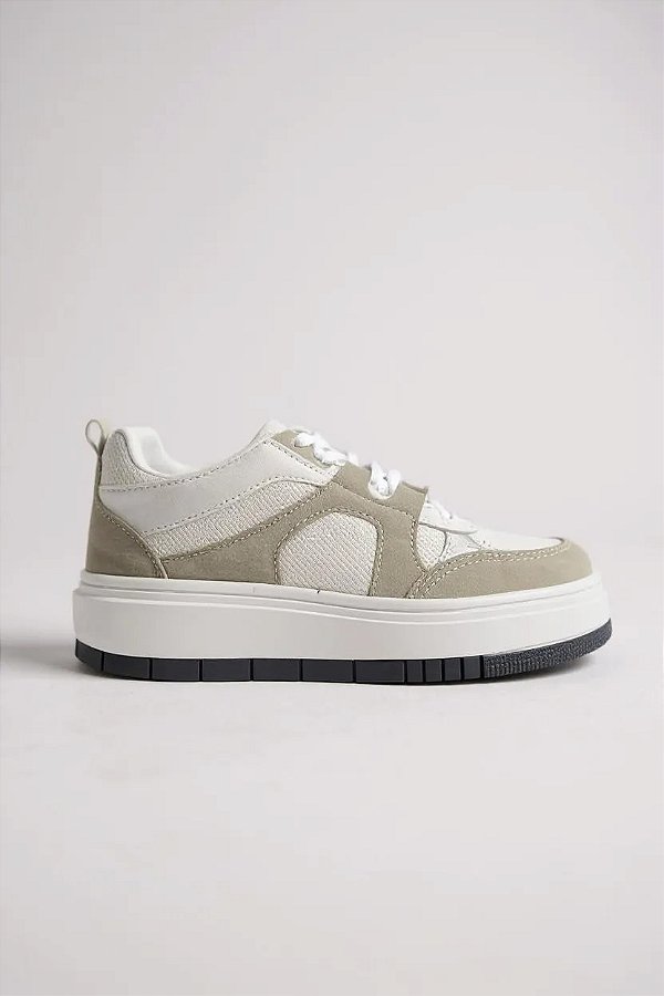 Tênis Feminino Casual Energy Solado Alto Gelo/Branco/Prata
