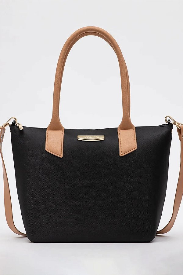 Bolsa Petite Jolie Com Alças Marrons Estilo Tote Elegante E Versátil Preto
