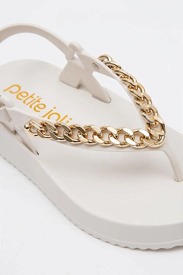 Sandália Petite Jolie Feminina Com Corrente Dourada E Solado Plataforma   White
