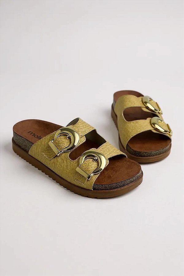 Papete Moleca Feminina Com Fivela Dourada Confortável E Estilosa Natural