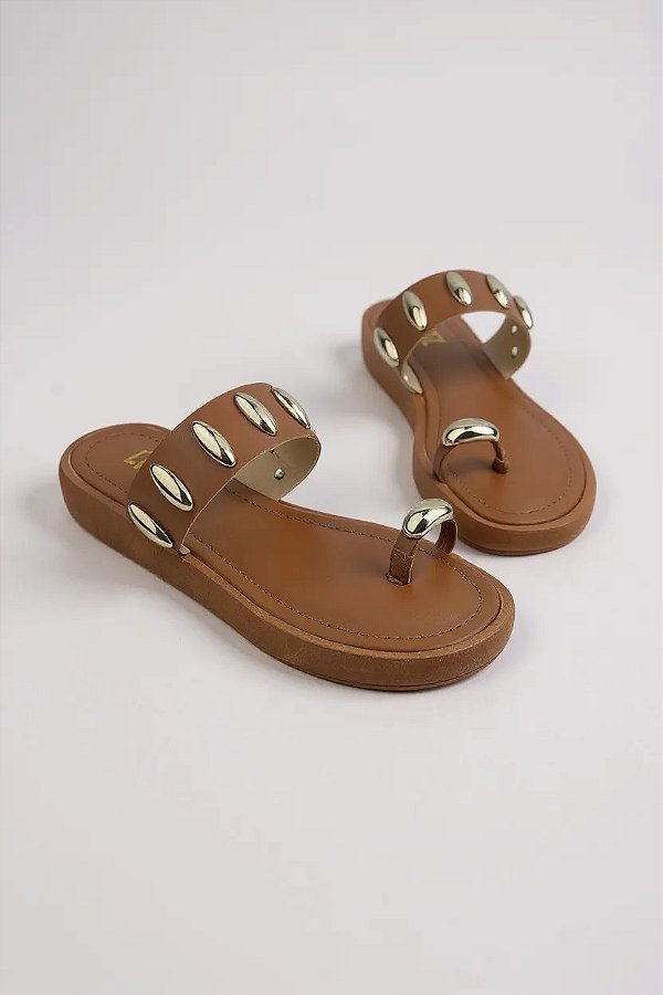 Papete Littz Feminina Com Detalhes Dourados - Conforto E Estilo Para O Dia A Dia  Caramelo