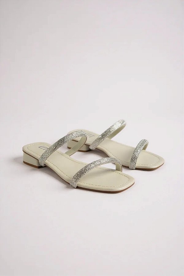 Tamanco Littz Com Tiras Finas, Design Elegante E Salto Baixo Para Conforto Diário  Off White