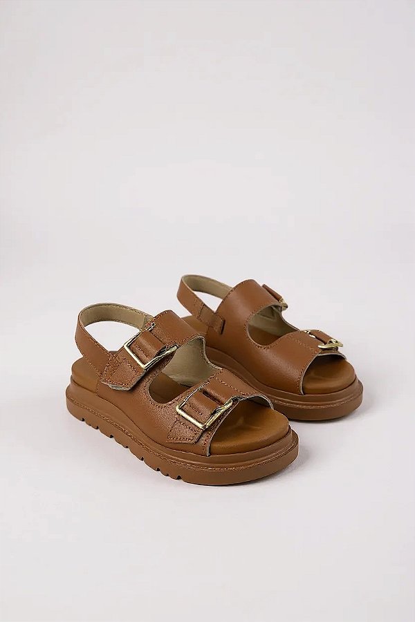 Sandália Modare Feminina Em Couro Com Fivelas Ajuste Velcro Marrom