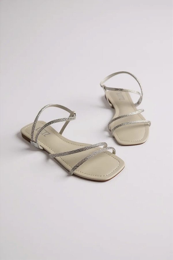 Sandália Rasteira Littz Com Tiras Finas Conforto E Estilo  Off White