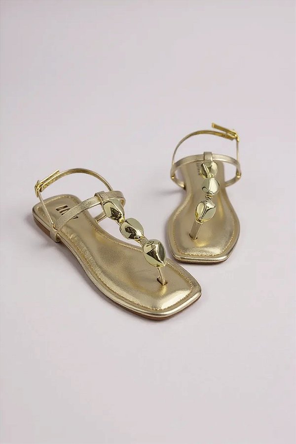 Sandália Rasteira Littz Com Detalhes Metalizados Conforto E Estilo  Ouro