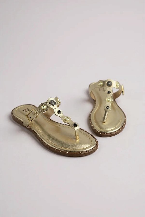 Sandália Rasteira Littz Com Aplicações Conforto E Estilo Para O Dia A Dia  Ouro