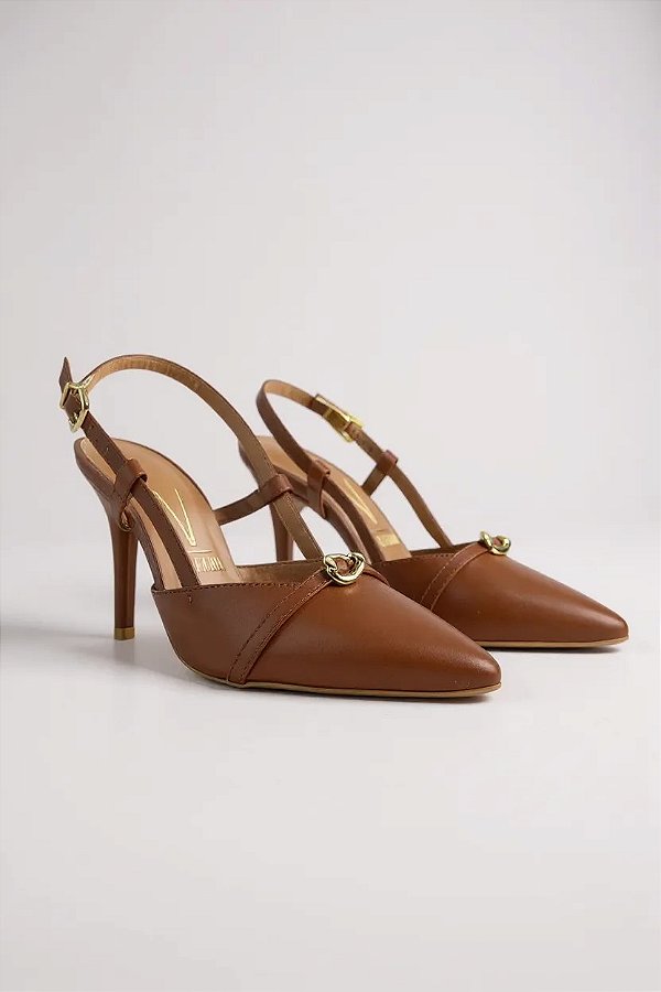 Scarpin Vizzano Salto Alto Fino Com Adorno Marrom Cafe