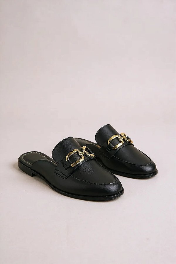 Mule Feminino Vizzano Bico Redondo Com Adorno Preto