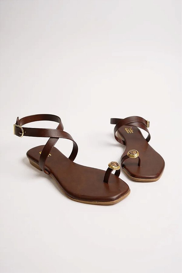 Sandália Rasteira Feminina Com Detalhe Dourado  Browny