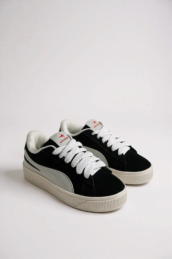 Tênis Casual Com Faixa Lateral E Sola Off-White Preto/Branco