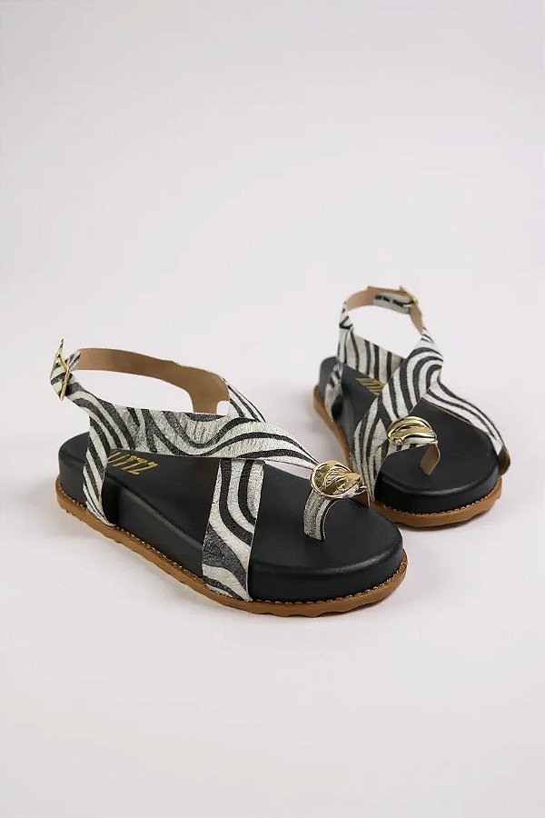 Sandália Feminina Littz Cruzada Com Detalhes Metalizados  Zebra