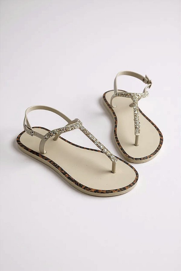 Sandalia Rasteira Littz Unica Com Strass  Off White