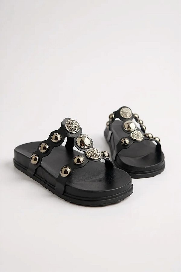 Papete Littz Com Detalhes Em Bolinhas Metalizadas Estilo E Conforto Preto