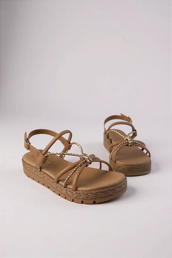 Sandália Feminina Moleca Plataforma Leve Confortavel Nude