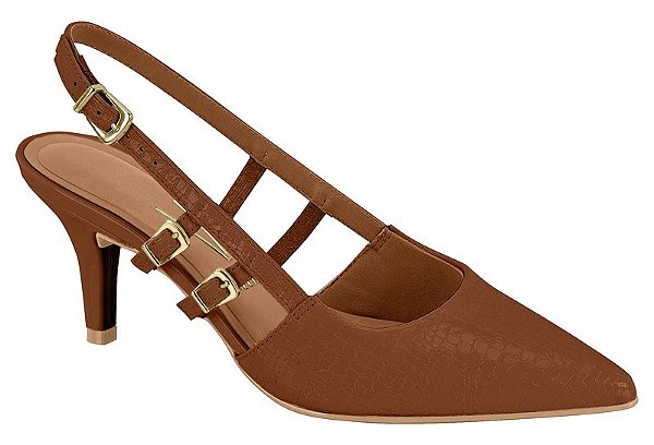 Scarpin Vizzanp Slingback Com Salto Medio E Tiras Laterais Mocca
