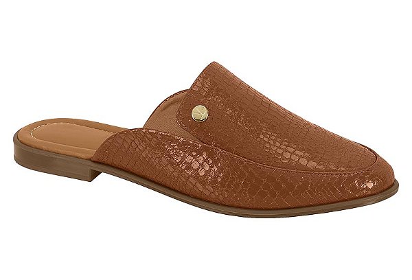 Mule Vizzano Feminino Texturizado Com Detalhe Metalizado Marrom