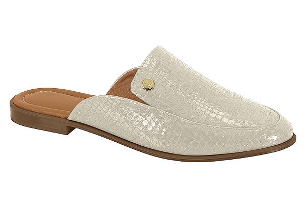 Mule Vizzano Feminino Texturizado Com Detalhe Metalizado Branco Off
