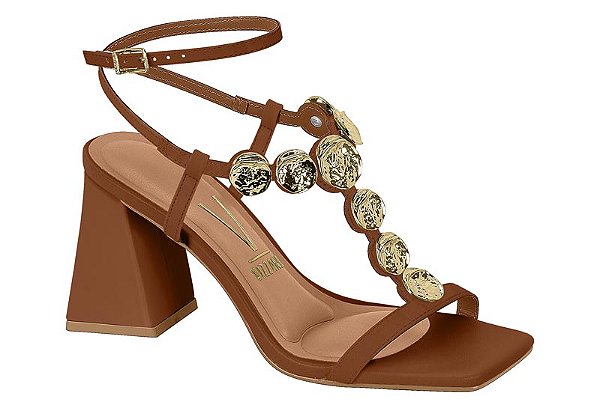 Sandália De Salto Vizzano Com Aplicações Metálicas E Salto Bloco Marrom