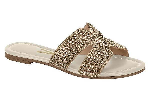 Sandalia Rasteira Vizzano Com Aplicações Brilhantes Bege/Branco Off